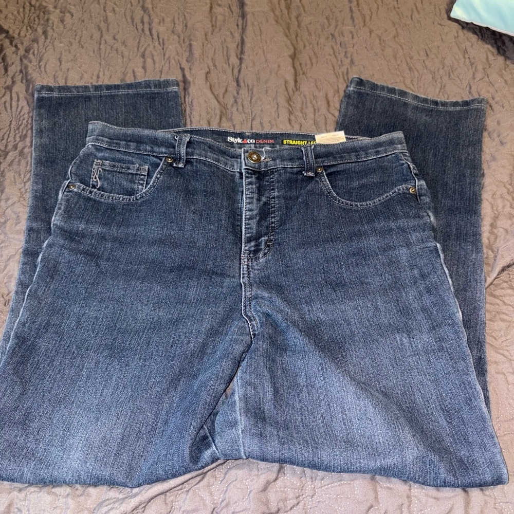 Style & Co. Women's Straight Leg Jeans - Dark Blue Denim